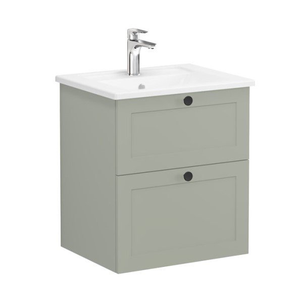 Vitra Root Classic 68840 Lavabo Dolabı, İki Çekmeceli, 60 Cm, Mat Retro Yeşil, Köşeli Lavabolu