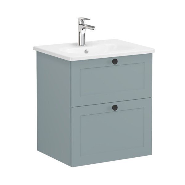 Vitra Root Classic 68844 Lavabo Dolabı, İki Çekmeceli, 60 Cm, Mat Fiyord Yeşili, Yuvarlak Lavabolu
