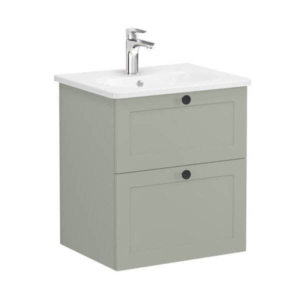 Vitra Root Classic 68847 Lavabo Dolabı, İki Çekmeceli, 60 Cm, Mat Retro Yeşil, Yuvarlak Lavabolu