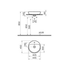 VitrA 5941B003-0001 Metropole Tezgah Üstü Lavabo 45 cm Parlak Beyaz