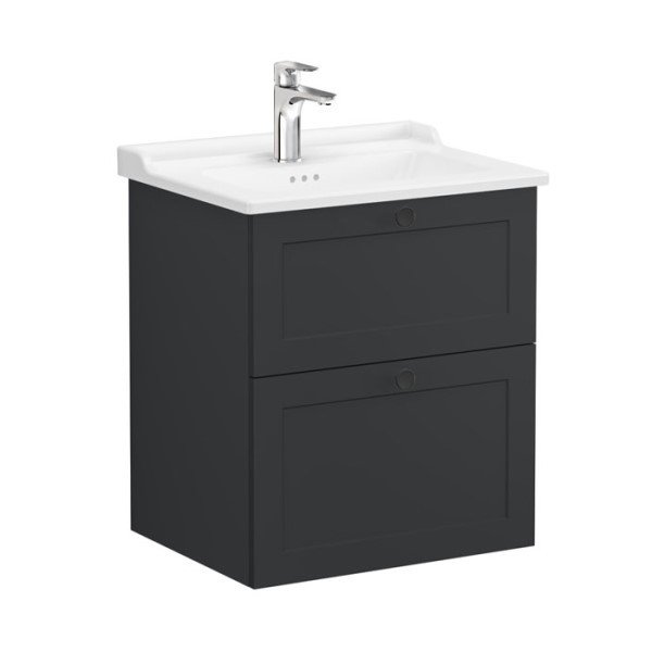 Vitra Root Classic 68852 Lavabo Dolabı, İki Çekmeceli, 60 Cm, Mat Grafit, Klasik Lavabolu