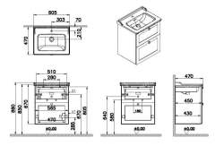 Vitra Root Classic 68853 Lavabo Dolabı, İki Çekmeceli, 60 Cm, Mat Lacivert, Klasik Lavabolu