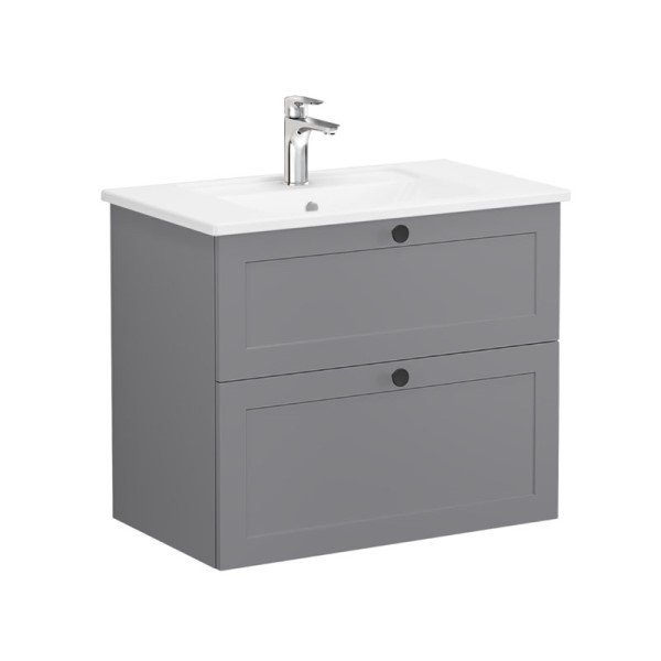 Vitra Root Classic 68857 Lavabo Dolabı, İki Çekmeceli, 80 Cm, Mat Gri, Köşeli Lavabolu