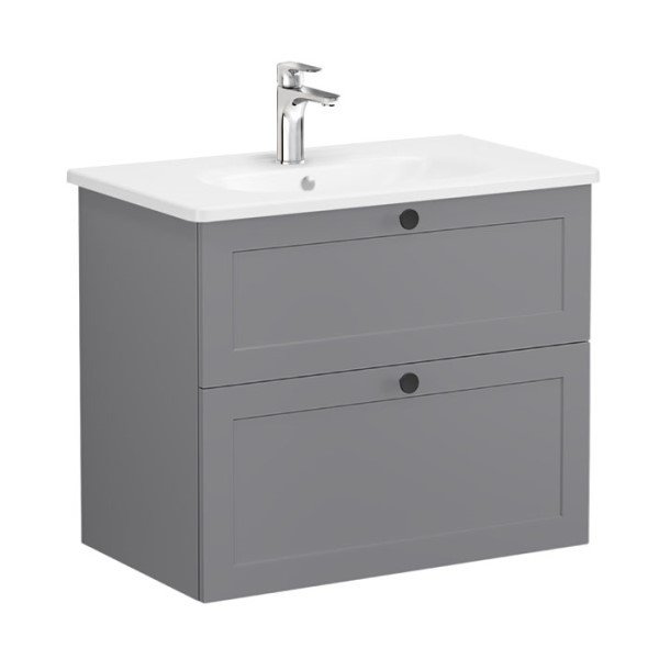 Vitra Root Classic 68864 Lavabo Dolabı, İki Çekmeceli, 80 Cm, Mat Gri, Yuvarlak Lavabolu