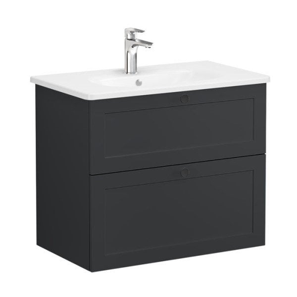 Vitra Root Classic 68866 Lavabo Dolabı, İki Çekmeceli, 80 Cm, Mat Grafit, Yuvarlak Lavabolu