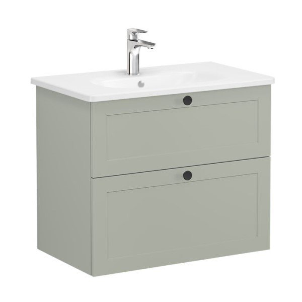 Vitra Root Classic 68868 Lavabo Dolabı, İki Çekmeceli, 80 Cm, Mat Retro Yeşil, Yuvarlak Lavabolu