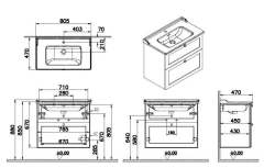 Vitra Root Classic 68871 Lavabo Dolabı, İki Çekmeceli, 80 Cm, Mat Gri, Klasik Lavabolu