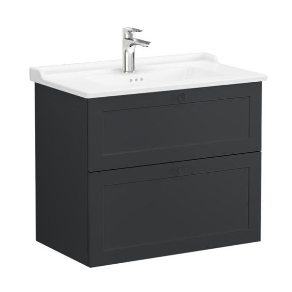 Vitra Root Classic 68873 Lavabo Dolabı, İki Çekmeceli, 80 Cm, Mat Grafit, Klasik Lavabolu