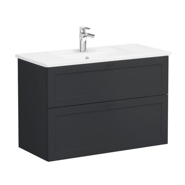 Vitra Root Classic 68880 Lavabo Dolabı, İki Çekmeceli, 100 Cm, Mat Grafit, Köşeli Lavabolu