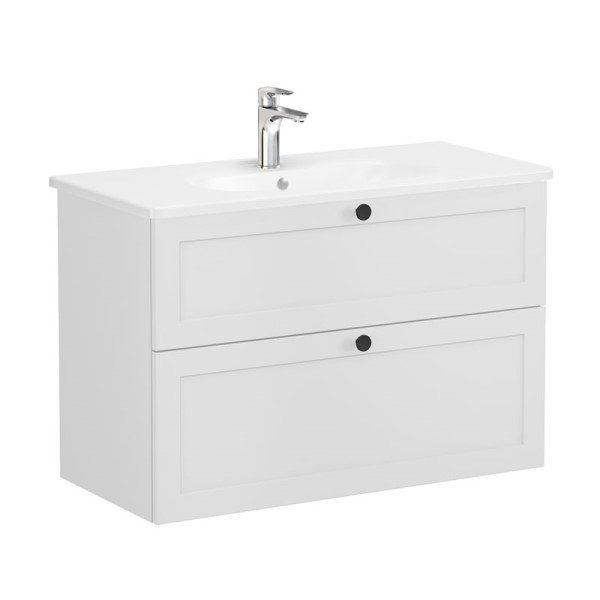 Vitra Root Classic 68884 Lavabo Dolabı, İki Çekmeceli, 100 Cm, Mat Açık Gri, Yuvarlak Lavabolu