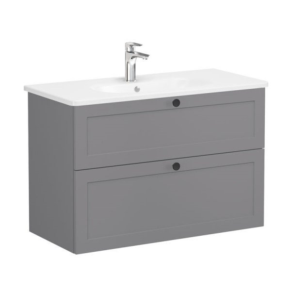Vitra Root Classic 68885 Lavabo Dolabı, İki Çekmeceli, 100 Cm, Mat Gri, Yuvarlak Lavabolu