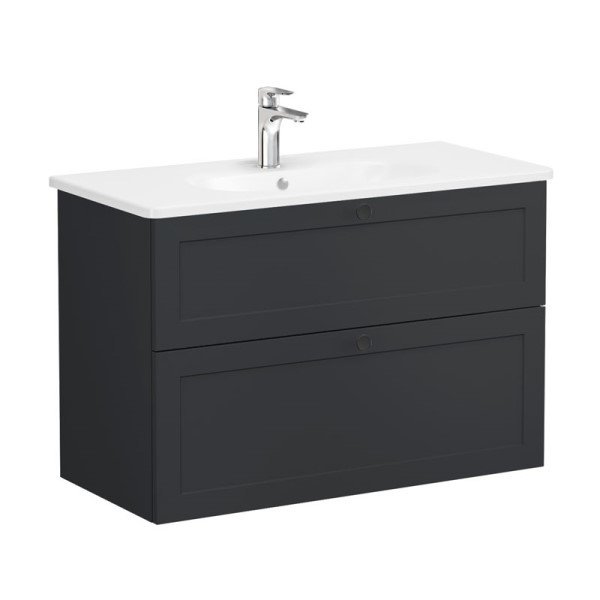 Vitra Root Classic 68887 Lavabo Dolabı, İki Çekmeceli, 100 Cm, Mat Grafit, Yuvarlak Lavabolu