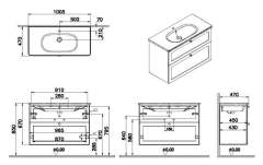 Vitra Root Classic 68888 Lavabo Dolabı, İki Çekmeceli, 100 Cm, Mat Lacivert, Yuvarlak Lavabolu