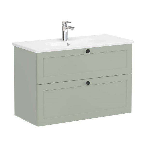 Vitra Root Classic 68889 Lavabo Dolabı, İki Çekmeceli, 100 Cm, Mat Retro Yeşil, Yuvarlak Lavabolu