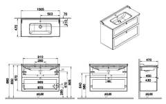 Vitra Root Classic 68891 Lavabo Dolabı, İki Çekmeceli, 100 Cm, Mat Açık Gri, Klasik Lavabolu