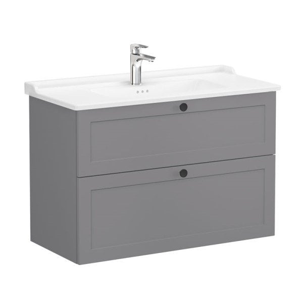 Vitra Root Classic 68892 Lavabo Dolabı, İki Çekmeceli, 100 Cm, Mat Gri, Klasik Lavabolu