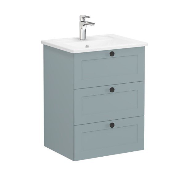 Vitra Root Classic 68900 Lavabo Dolabı, Üç Çekmeceli, 60 Cm, Mat Fiyord Yeşili, Köşeli Lavabolu