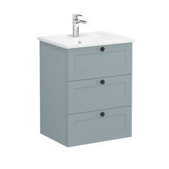 Vitra Root Classic 68900 Lavabo Dolabı, Üç Çekmeceli, 60 Cm, Mat Fiyord Yeşili, Köşeli Lavabolu