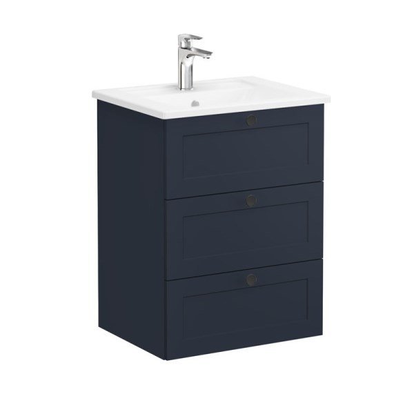 Vitra Root Classic 68902 Lavabo Dolabı, Üç Çekmeceli, 60 Cm, Mat Lacivert, Köşeli Lavabolu