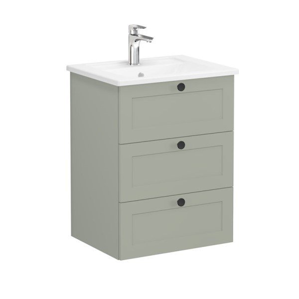Vitra Root Classic 68903 Lavabo Dolabı, Üç Çekmeceli, 60 Cm, Mat Retro Yeşil, Köşeli Lavabolu