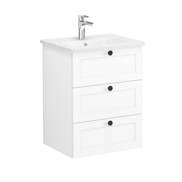 Vitra Root Classic 68904 Lavabo Dolabı, Üç Çekmeceli, 60 Cm, Mat Beyaz, Yuvarlak Lavabolu