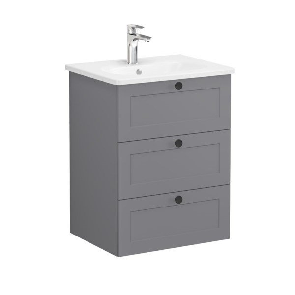 Vitra Root Classic 68906 Lavabo Dolabı, Üç Çekmeceli, 60 Cm, Mat Gri, Yuvarlak Lavabolu