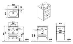Vitra Root Classic 68908 Lavabo Dolabı, Üç Çekmeceli, 60 Cm, Mat Grafit, Yuvarlak Lavabolu
