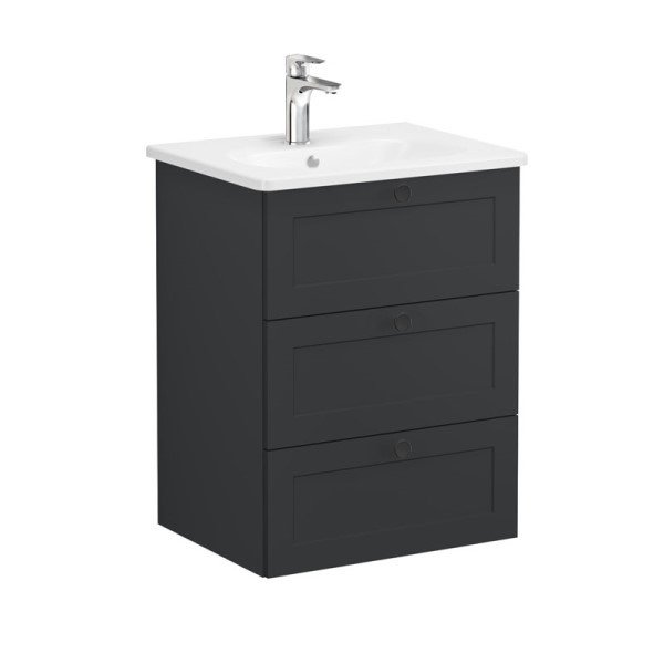Vitra Root Classic 68908 Lavabo Dolabı, Üç Çekmeceli, 60 Cm, Mat Grafit, Yuvarlak Lavabolu