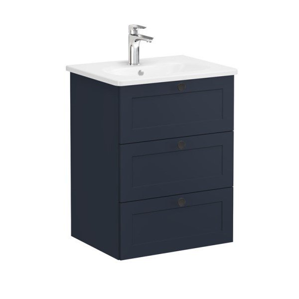 Vitra Root Classic 68909 Lavabo Dolabı, Üç Çekmeceli, 60 Cm, Mat Lacivert, Yuvarlak Lavabolu
