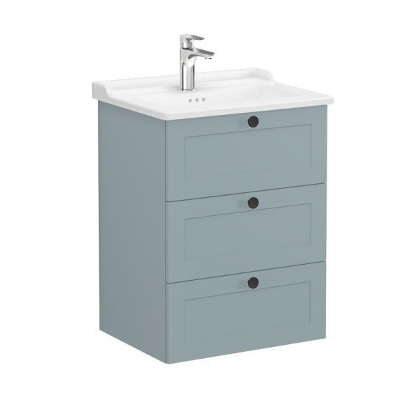 Vitra Root Classic 68914 Lavabo Dolabı, Üç Çekmeceli, 60 Cm, Mat Fiyord Yeşili, Klasik Lavabolu