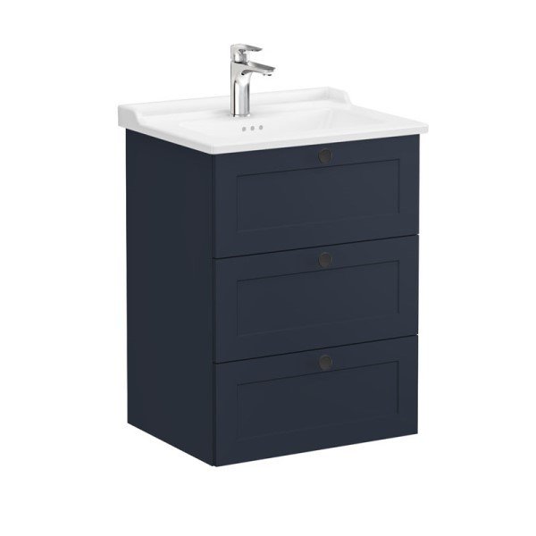 Vitra Root Classic 68916 Lavabo Dolabı, Üç Çekmeceli, 60 Cm, Mat Lacivert, Klasik Lavabolu