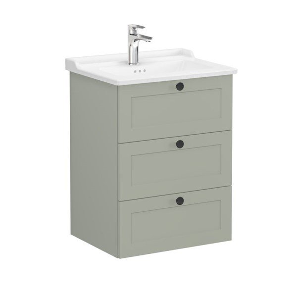 Vitra Root Classic 68917 Lavabo Dolabı, Üç Çekmeceli, 60 Cm, Mat Retro Yeşil, Klasik Lavabolu