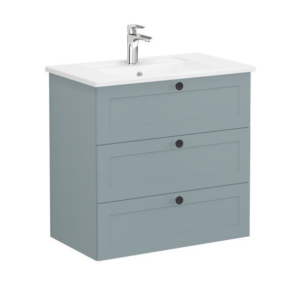Vitra Root Classic 68921 Lavabo Dolabı, Üç Çekmeceli, 80 Cm, Mat Fiyord Yeşili, Köşeli Lavabolu