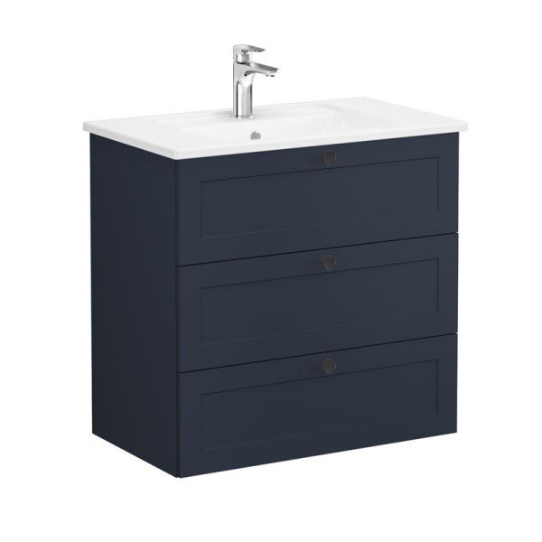 Vitra Root Classic 68923 Lavabo Dolabı, Üç Çekmeceli, 80 Cm, Mat Lacivert, Köşeli Lavabolu
