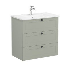 Vitra Root Classic 68924 Lavabo Dolabı, Üç Çekmeceli, 80 Cm, Mat Retro Yeşil, Köşeli Lavabolu