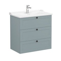 Vitra Root Classic 68935 Lavabo Dolabı, Üç Çekmeceli, 80 Cm, Mat Fiyord Yeşili, Klasik Lavabolu
