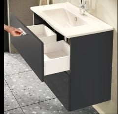 Vitra Mia 75100 Banyo Dolabı Seti 80Cm,Çekmeceli P.Antrasit