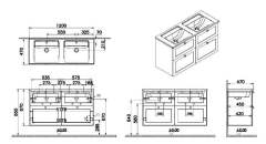 Vitra Root Classic 68940 Lavabo Dolabı, Dört Çekmeceli, 120 Cm, Mat Açık Gri, Köşeli Lavabolu