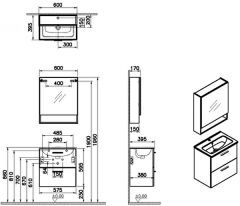 Vitra Mia 66049 Banyo Dolabı Seti(Raflı,Aynalı) 60Cm,Çekmeceli P.Beyaz