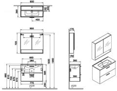 Vitra Mia 66050 Banyo Dolabı Seti(Raflı,Aynalı) 80Cm,Çekmeceli P.Beyaz