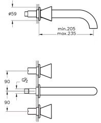 Vitra Liquid A42689 Ankastre Lavabo Bataryası(Uzun) Krom