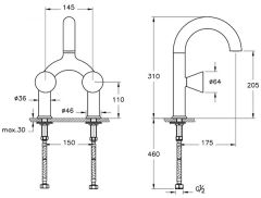 Vitra A4274739 Liquid Lavabo Bataryası 2 Delikli Lavabolar İçin,P.Siyah