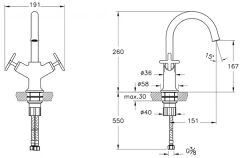 Vitra Origin Classic A42884 Lavabo Bataryası Krom