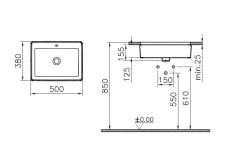 VitrA Nuo 7436B003-1082 Dikdörtgen Tezgah Altı Lavabo, 50 cm, Beyaz