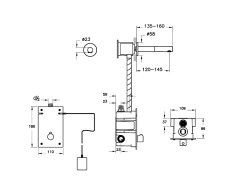 Vitra A4711034 Origin Duvardan Ankastre Fotoselli Lavabo Bataryası (Çift Su Girişli - Elektrikli) Kısa F. Nikel