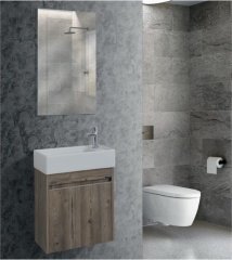 Lineart Moon 50 cm Dar Banyo Dolabı Antrasit Meşe+Ayna