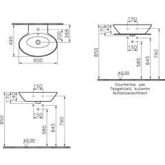 VitrA Geo 4424B003-0001 Oval Lavabo, 60 cm, Beyaz