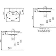 VitrA Geo 4424B003-0001 Oval Lavabo, 60 cm, Beyaz