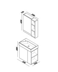 Lineart Trend 55 cm Dar Banyo Dolabı Gri Çam+Dolaplı Ayna