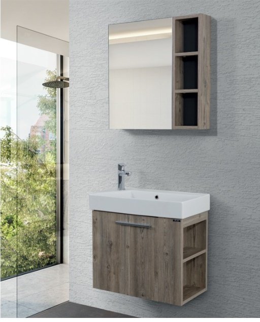 Lineart Trend 55 cm Dar Banyo Dolabı Gri Çam+Dolaplı Ayna